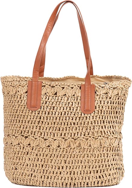 Monnq - strandtas met rits - rieten tas - strandtas riet - Tenza Wheat