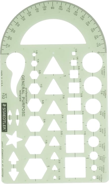 Geometrische Templates en Protractor, 9,5 x 5,5 inch, Diverse Vormen en Symbolen