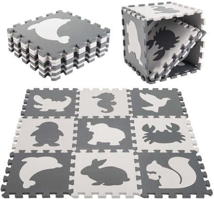 Schuimpuzzelmat voor kinderen 9 El. Zwart-ecru 85cm X 85cm X 1cm - UNI