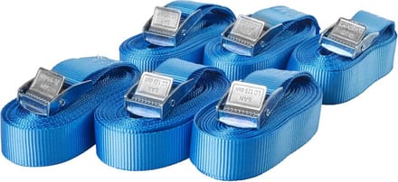 Set van 6 spanbanden met klemsluiting - Belastbaar tot 250 kg, 4 m lang, 25 mm breed