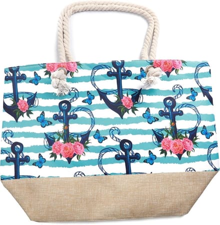 Strandtas met Vrolijke Print - Canvas - 51x36 cm - Ankers - Dielay
