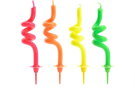 PARTYDECO - 4 Spiraalvormige kaarsjes veelkleurig 8 cm