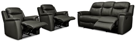 Vente-unique Driezits relaxbank en twee relaxfauteuils EVASION van leer - zwart