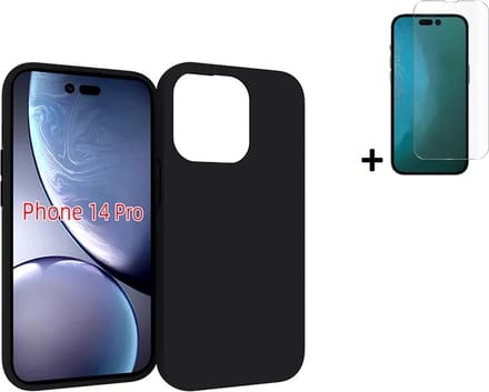 MoDo hoesje Geschikt voor iPhone 14 Pro - Siliconen Back Cover - Zwart met screenprotector