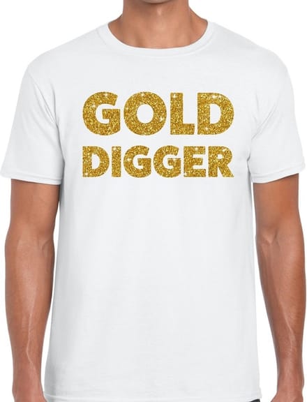 Gold Digger glitter fun t-shirt wit heren - heren shirt Gold Digger L