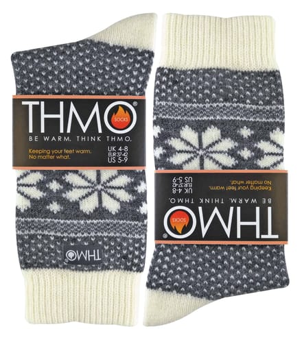 THMO - Vintage damessokken van thermo wolmix - Fairisle Gray / Cream