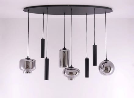 Hanglamp ovaal combi Smoke & Kokers gu10 - getint glas - 8lichts 140cm
