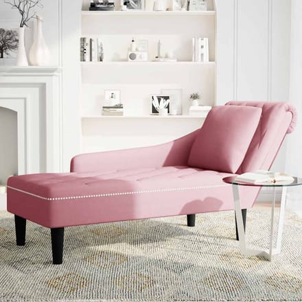 vidaXL - Chaise - longue - met - kussen - en - rechterarmleuning - fluweel - roze