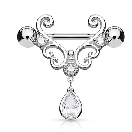 Tepelpiercing tear drup hanger 1.6x12 - zilver - LMPiercings