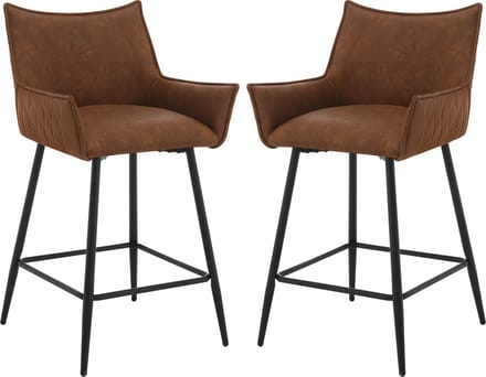 BukkitBow - Luxe Lederen Barkrukken - Met Armleuningen - Set van 2 Stuks (62CM Hoog) - Licht Bruin
