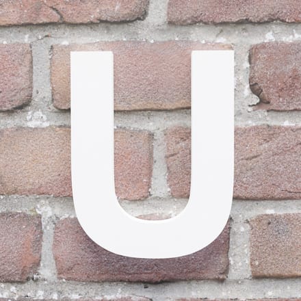 Huisnummer Arial U wit - Maat: Klein (10 cm) - blinde bevestiging - Huisnummerbord