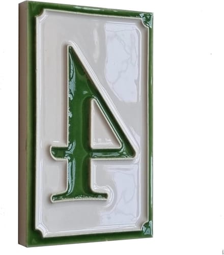 Huisnummer Tegel - Keramisch Nummer - Adres Aanduiding - Handgeschilderd Design - 11x7 cm - Groen Wit