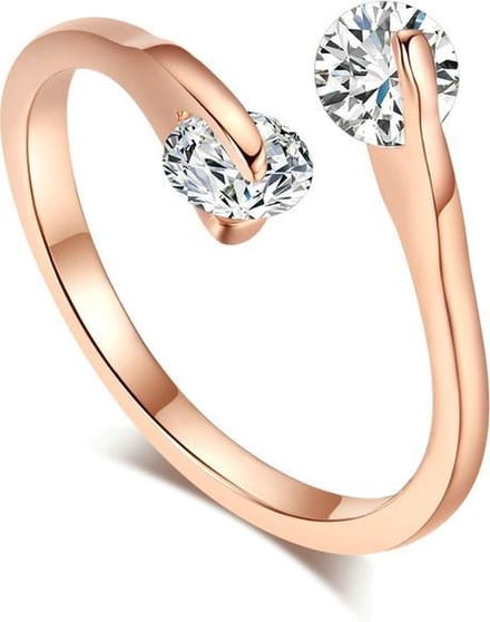 24/7 Jewelry Collection Ring Diamantjes Verstelbaar - Verstelbare Ring - Rosé Goudkleurig