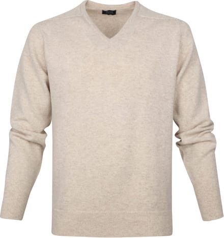 William Lockie V-Hals Lamswol Linen Beige - Maat XL - Heren - Pullovers