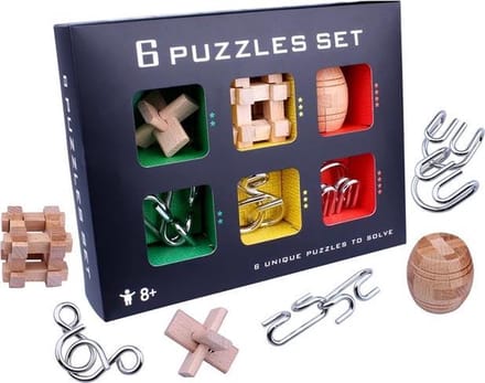 Puzzel 3D - Metaal en hout - 6 Verschillende breinbrekers