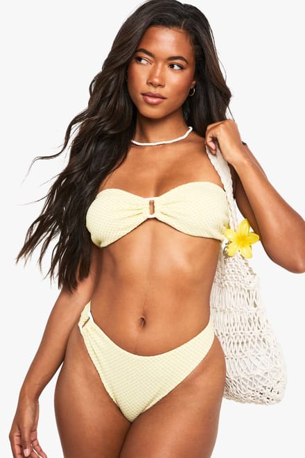 boohoo Dames Seersucker Gingham Trim Bandeau Bikini Top | Light Green | Maat: 10