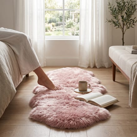 Echte schapenvacht Rosa Roze Dubbele Natuurlijke Fluffy Silky Zachte Echte Wollen Tapijt