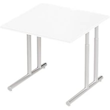Schäfer Shop Select Desk COMBITEC, vierkant, C-poot, B 800 x D 800 x H 677-817 mm, wit/wit aluminium