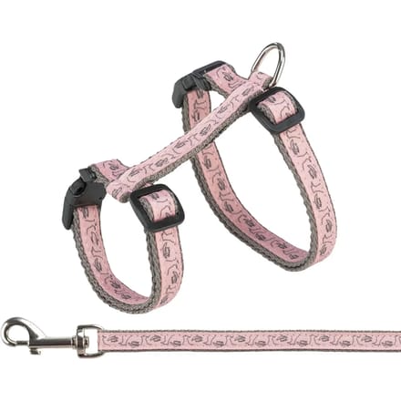 Trixie - Kattentuig Met Riem - Grijs/Roze - 27-45 cm/1 cm - 120 cm