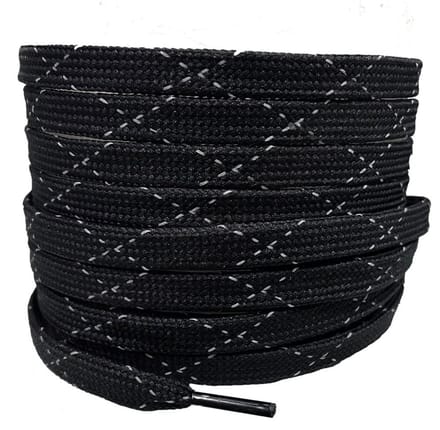 Platte schoenveters 8mm polyester Zwart/Reflectie 90cm