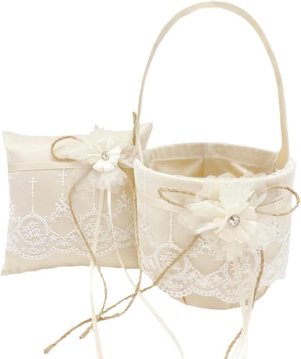 Bloemenmand Ringkussen Set - Bruiloft Accessoires - Bruiloft Decoratie - Elegante Champagne Kleur - 2 Delig - Champagne