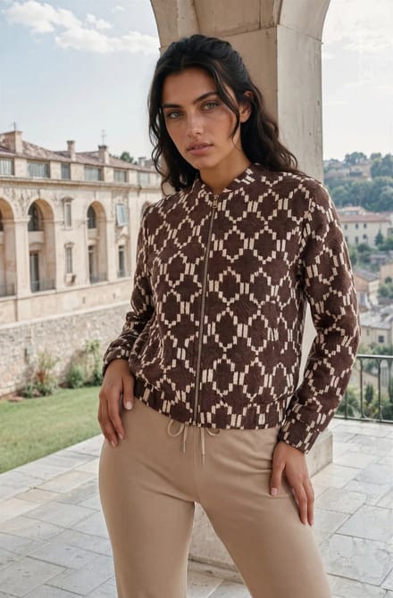 MI PIACE - Travel Jacket Ikat Print 202463 Espresso - Maat : L