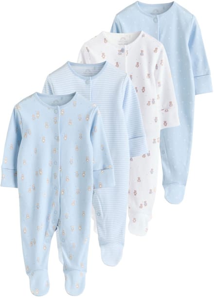 Next - Jongens - Set van 4 babypyjama's met berenprint - Blauw
