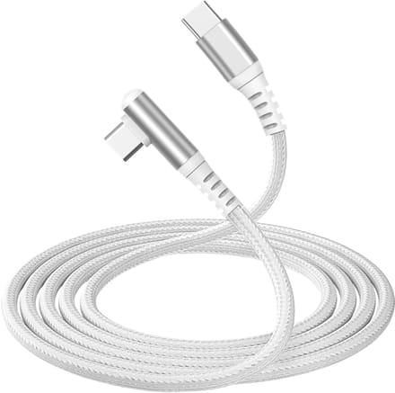 Force Case, Gevlochten Nylon USB-C naar USB-C Kabel 60W - PD 3A - Haaks 90° - 2m, Wit