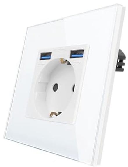 Glazen Schuko-contactdoos met USB-poorten - Design Stopcontact voor Inbouw