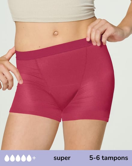 Moodies menstruatie ondergoed tiener - Bamboe Boyshort - super kruisje - maat 176-188 (M) - ruby roze