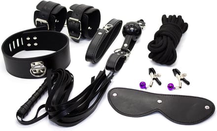 Fixxx - BDSM Set Beginners - PU-leer - 8 delen - Zwart