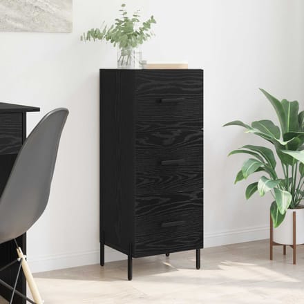 vidaXL - Dressoir - Zwart - eiken - 34 - x - 34,5 - x - 90 - cm - Bewerkt - hout