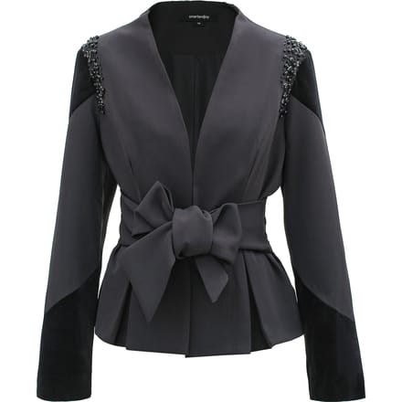 Bi-materiaal blazer en geknoopt riem