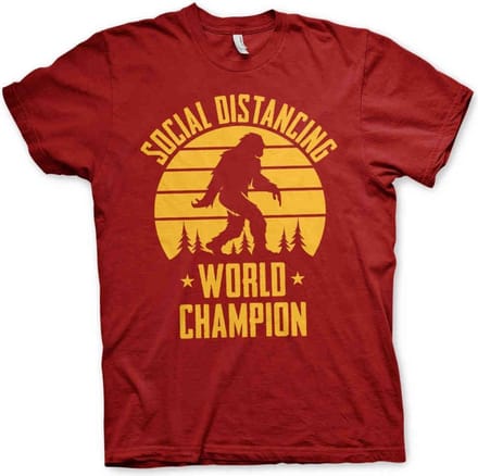 Heren Fun Tshirt -M- Social Distancing World Champion Rood
