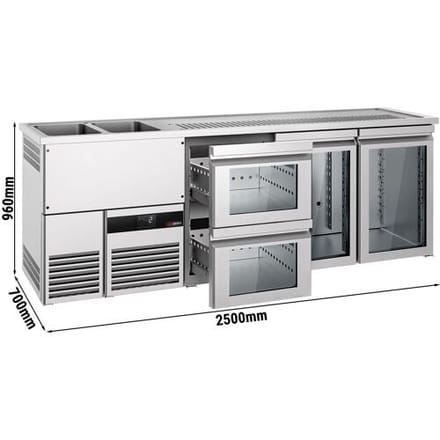 GGM Gastro Bierkoeling PREMIUM - 2500x700mm - 2 glazen deuren & 2 laden zilver
