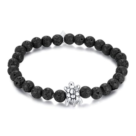 Twice As Nice Armband in edelstaal, lava bollen, schildpad 19cm