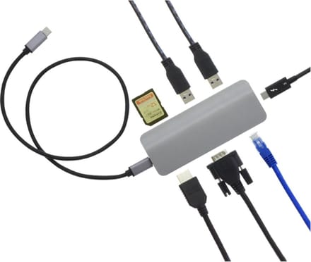 Q‑Link 8‑in‑1 USB‑C Hub met HDMI & VGA + Gigabit Ethernet & Opladen