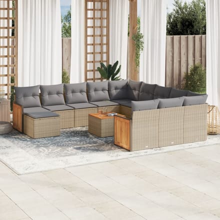 vidaXL - 13-delige - Loungeset - met - kussens - poly - rattan - beige
