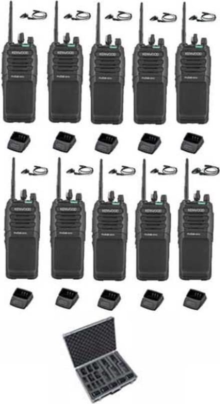 Set van 10 Kenwood TK-3701D met d-shape oortje, koffer en tafellader