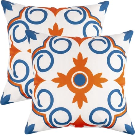 buitenkussen hoes 2stuks 45x45 blauw geel oranje wit design6