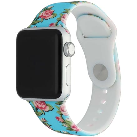 2+2 | Apple Watch Print Bandje - Siliconen - Pioen Lichtblauw