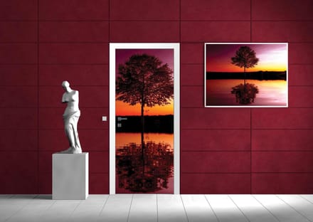 Tree Lake Reflection Sunset Nature Photo Wallcovering