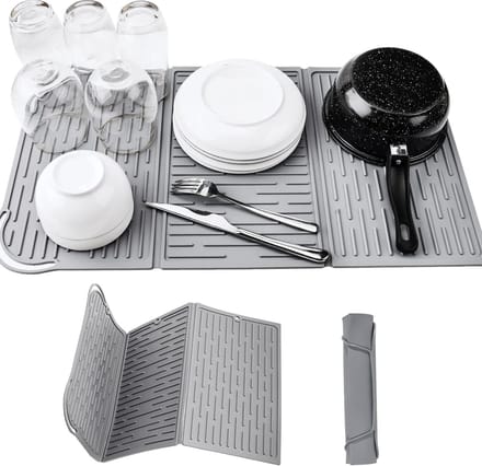 Trifold afdruiprek droogmat - extra groot - 60 cm x 33 cm - opvouwbaar - compact - hitte- en koudebestendig - gemakkelijk schoon te maken - antislip