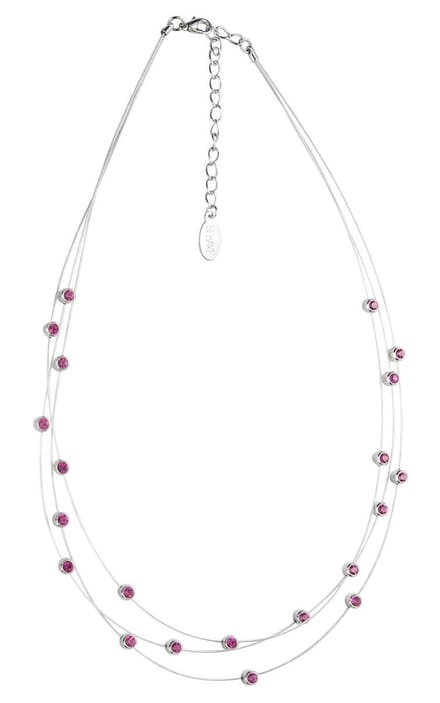 Behave® Ketting zilver-kleur met roze steentjes 40 cm