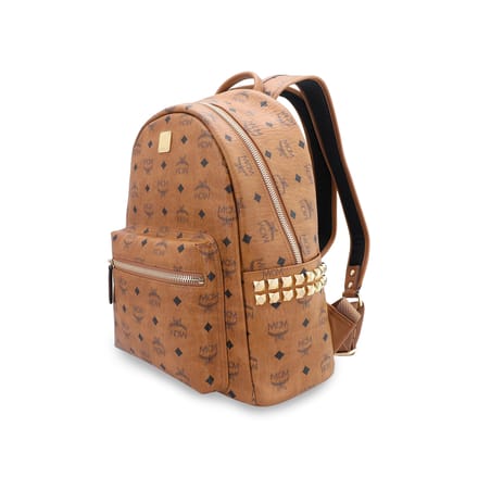 MCM Stark Visetos Studded Monogram Print PVC Leer Rugzak Unisex rugzak Bruin Cognac MMKAAVE32CO001 Basic Set (Bag+Dust Bag)
