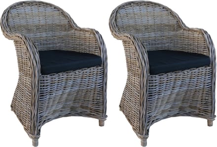 Decomeubel - Rotan Stoel Kubu Grey met zwart Kussen - set van 2 stoelen