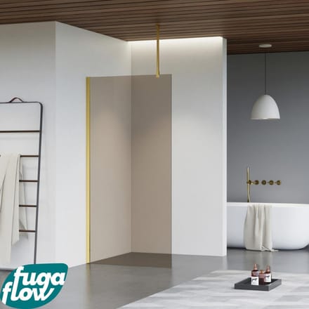 FugaFlow Eccelente Vetro inloopdouche badkamer - 90x200cm - rookglas - plafondarm - geborsteld messing -