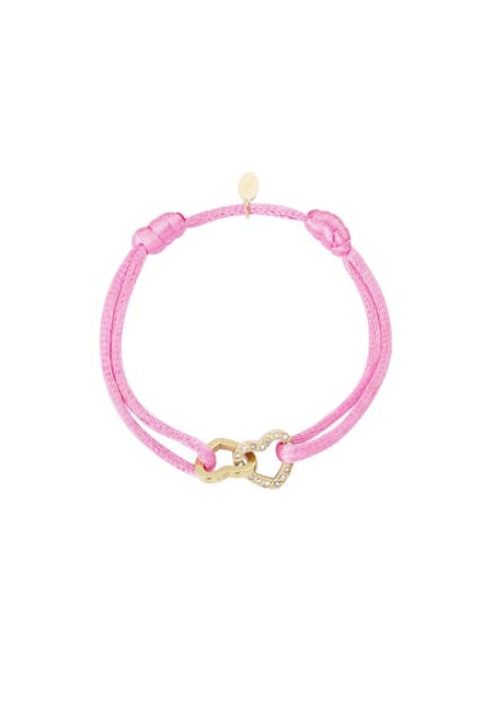Bijoutheek Armband (Sieraad) Dubbel Hart Met Stenen (One Size) Roze