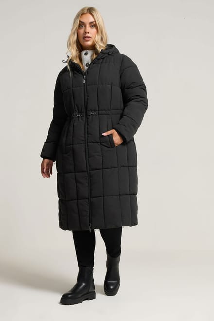 Yours Zwarte Gewatteerde Midi Pufferjas Size 42