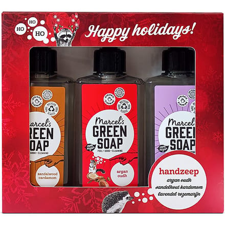 Marcel's Green Soap Geschenkset Handzeep Argan & Oudh, Sandelhout & Kardemon, Lavender & Rosemary 3x 250ml